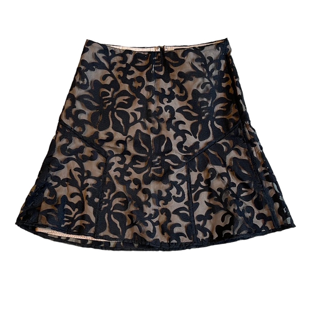 Ann Taylor Black Floral Lace Overlay A-Line Skirt